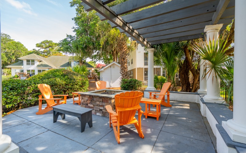 Adirondack chairs with fire pit