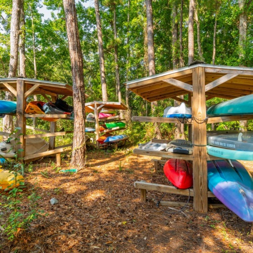 Wooded canoe storage area